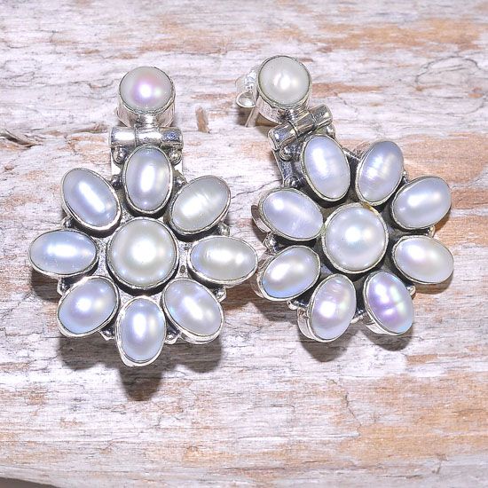 Sterling Silver Pearl Beaded Flower Stud Earrings