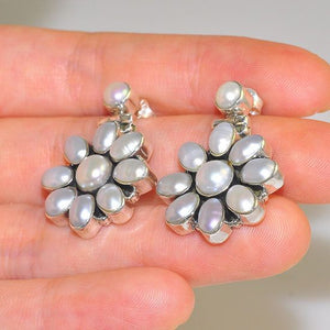 Sterling Silver Pearl Beaded Flower Stud Earrings
