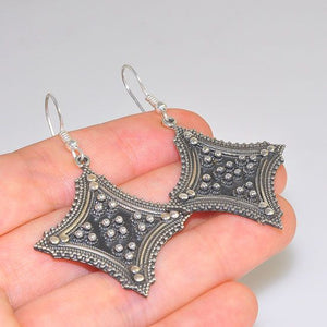 Sterling Silver Speckled Star Design Dangling Earrings