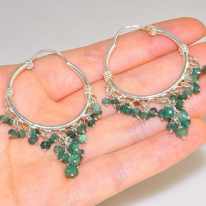 Sterling Silver Faceted Emerald BIG Hoop Earrings