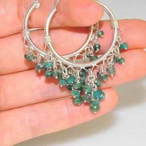 Sterling Silver Faceted Emerald BIG Hoop Earrings