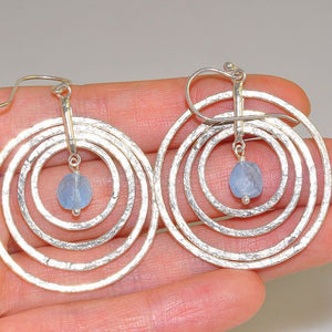 Sterling Silver Hammered Nest Disk and Aquamarine Nugget Earrings