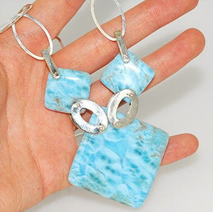 Sterling Silver Larimar Squares Necklace