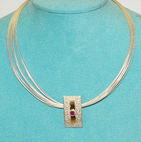 22 K Gold Vermeil, Sterling Silver, Ruby Necklace