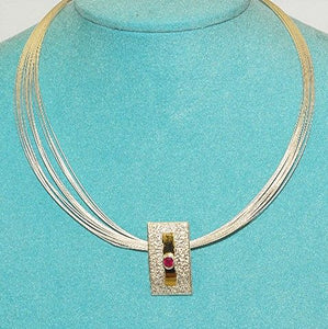 22 K Gold Vermeil, Sterling Silver, Ruby Necklace