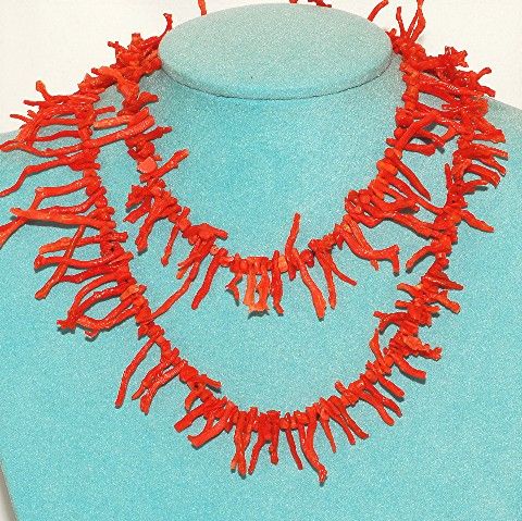 Sterling Silver, Red Coral Branches Necklace