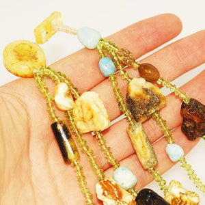 Baltic Multi Amber, Peridot and Larimar 3-Strand Necklace