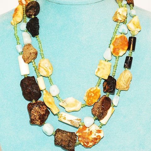 Baltic Multi Amber, Peridot and Larimar 3-Strand Necklace