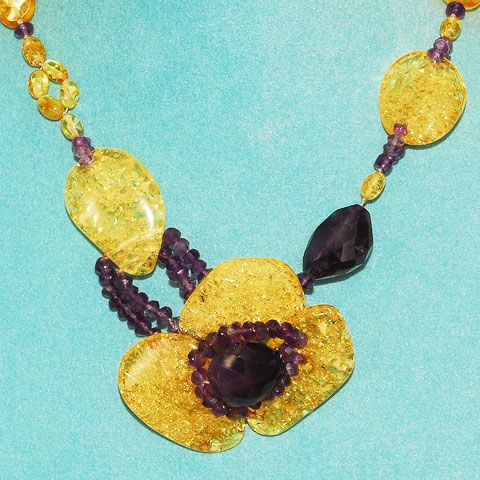 Baltic Citrine Amber and Amethyst Necklace