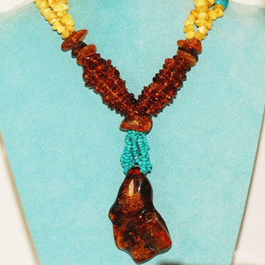 3-Strand Baltic Multi Amber and Turquoise Necklace