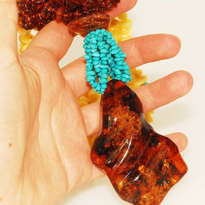 3-Strand Baltic Multi Amber and Turquoise Necklace
