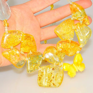 Baltic Amber and Aquamarine Butterfly Necklace