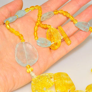 Baltic Amber and Aquamarine Butterfly Necklace