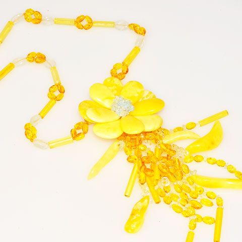 Baltic Multi Amber and Aquamarine Flower Necklace