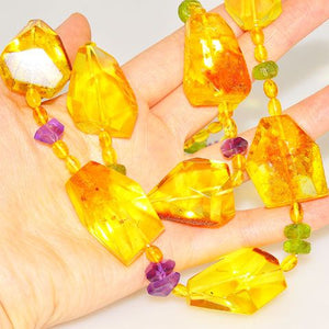 Baltic Amber, Amethyst and Peridot Chunky Necklace