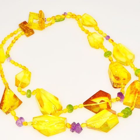 Baltic Amber, Amethyst and Peridot Chunky Necklace