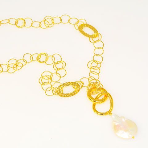 22 K Gold Vermeil and Free Form Pearl Necklace
