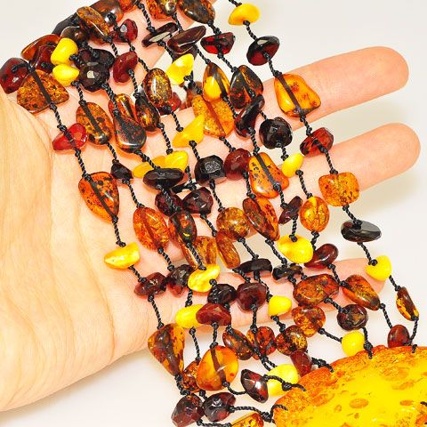 5-Strand Baltic Multi Amber Dangle Necklace