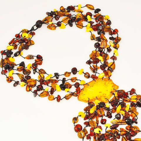 5-Strand Baltic Multi Amber Dangle Necklace