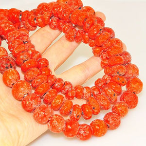 Glass Faux-Coral Bead Tibetan 3-Strand Necklace