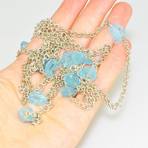 Sterling Silver Rough Aquamarine Chain Necklace