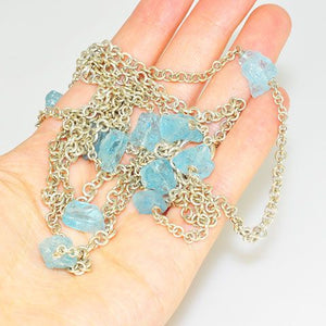 Sterling Silver Rough Aquamarine Chain Necklace