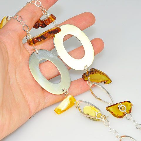 Sterling Silver Baltic Multi Amber Necklace