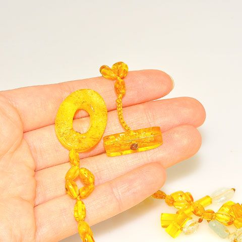 Baltic Honey Amber and Aquamarine Bead Fringe Necklace