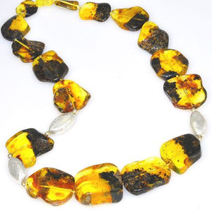Baltic Amber Nugget and Sterling Silver Bead Necklace