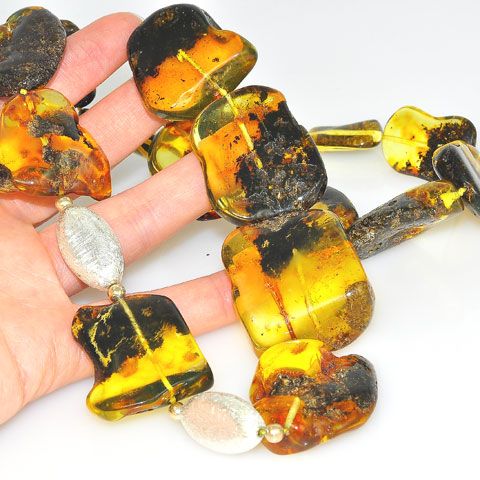 Baltic Amber Nugget and Sterling Silver Bead Necklace