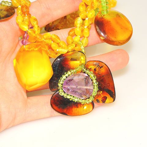 Baltic Amber, Amethyst and Peridot Necklace
