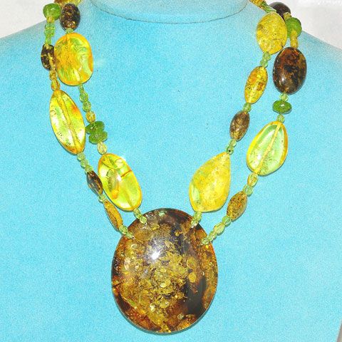 Baltic Amber and Peridot Necklace