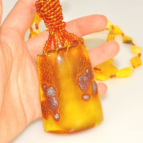 Baltic Butterscotch and Honey Amber Giant Pendant Necklace