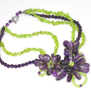 Sterling Silver Amethyst and Peridot Flora Bead Necklace