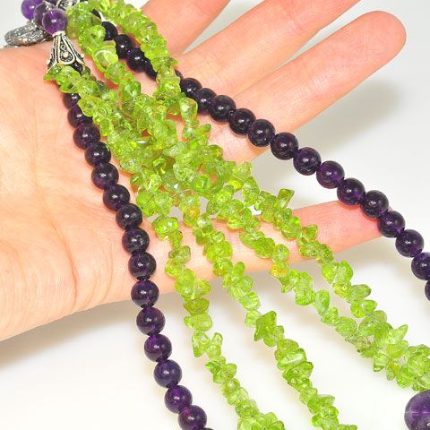 Sterling Silver Amethyst and Peridot Flora Bead Necklace