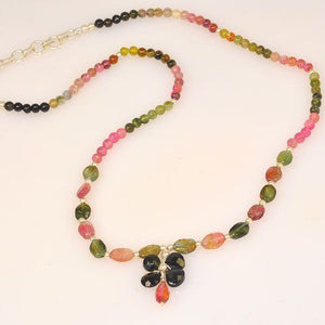 Sterling Silver Rainbow Tourmaline and Smoky Quartz Necklace