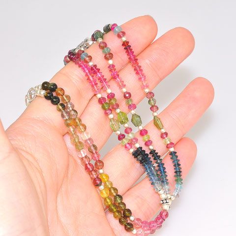 Sterling Silver Rainbow Tourmaline Bead Necklace