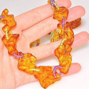 Baltic Honey Amber Nugget, Amethyst and Peridot Bead Necklace