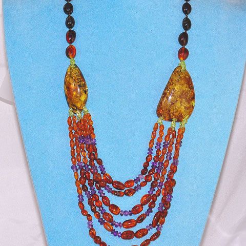 Baltic Multi Amber, Amethyst and Peridot Bead Necklace