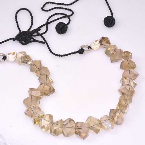 Sterling Silver Smoky Quartz and Agate Skull Bead Necklace