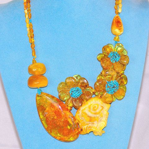 Baltic Honey and Butterscotch Amber and Turquoise Necklace