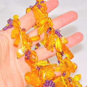 Baltic Honey Amber and Amethyst Flower Bead Necklace