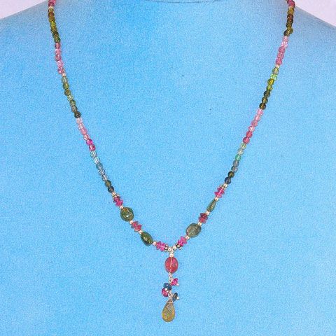 Sterling Silver Yellow Faceted Tourmaline and Multicolor Tourmaline Beaded Necklace
