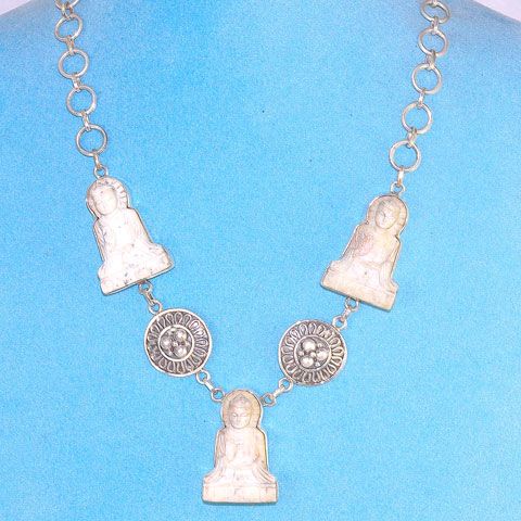 Sterling Silver India Stone Carved Buddha Necklace
