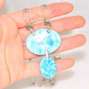 Sterling Silver Larimar Duet Chain Link Necklace