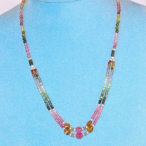 Sterling Silver Multicolored Tourmaline Necklace