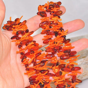 Genuine Baltic Honey Amber and Coral 3-Strand Necklace