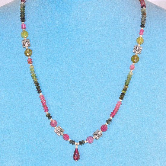 Sterling Silver Multicolored Tourmaline Beaded Necklace
