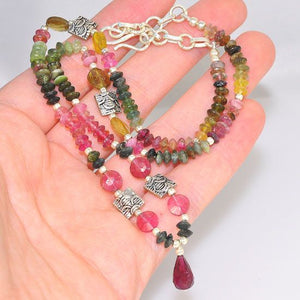 Sterling Silver Multicolored Tourmaline Beaded Necklace