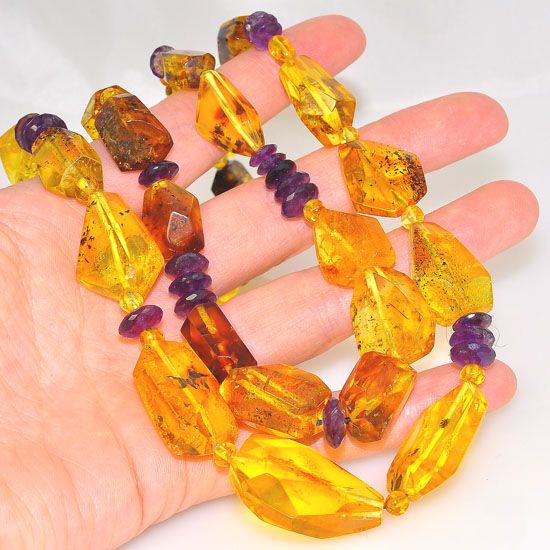 Baltic Honey Amber Nugget and Amethyst Bead 2-Strand Necklace